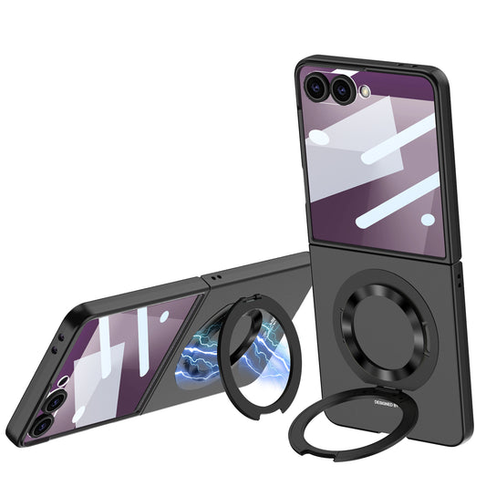 Magnetic Holder Ultra Thin Ring Holder Case With Tempered Film For Samsung Galaxy Z Flip 7