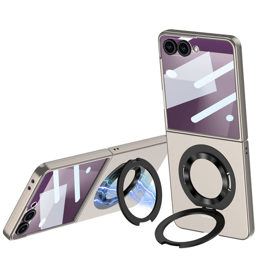 Magnetic Holder Ultra Thin Ring Holder Case With Tempered Film For Samsung Galaxy Z Flip 7
