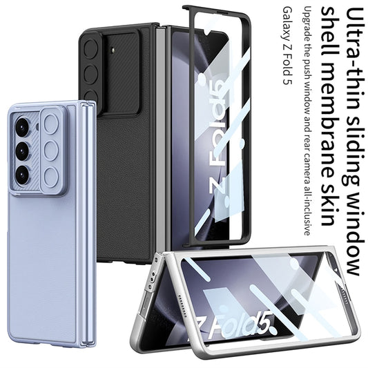 Slim Hard Matte PC Slide Camera Phone Case with Front Screen Glass Film For Samsung Galaxy Z Fold 5
