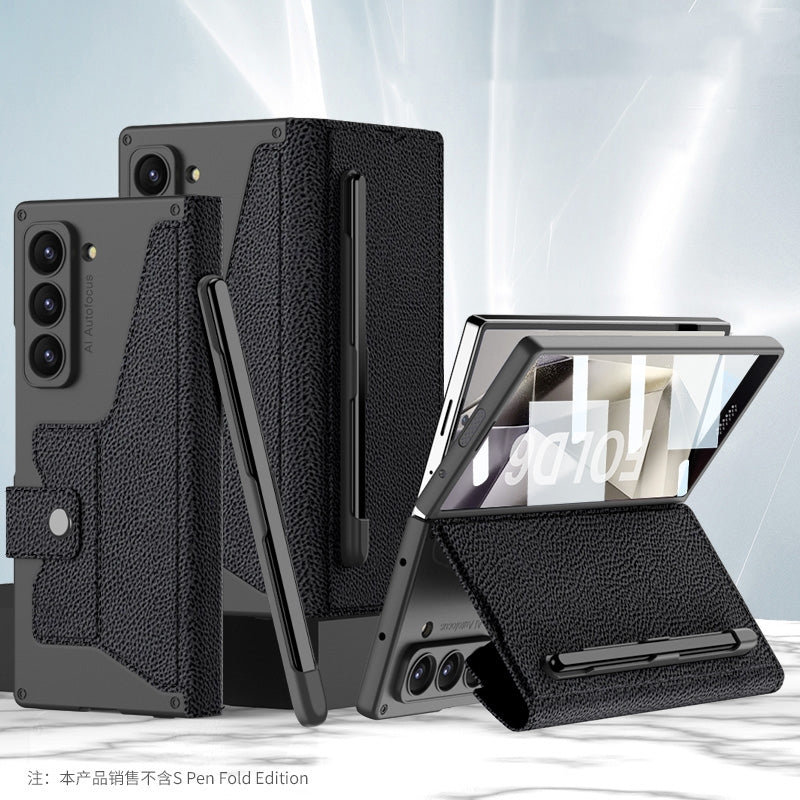 Armor Full Body Protective Hard Slim Leather Phone Case with S Pen Holder For Samsung Galaxy Z Fold 7 6