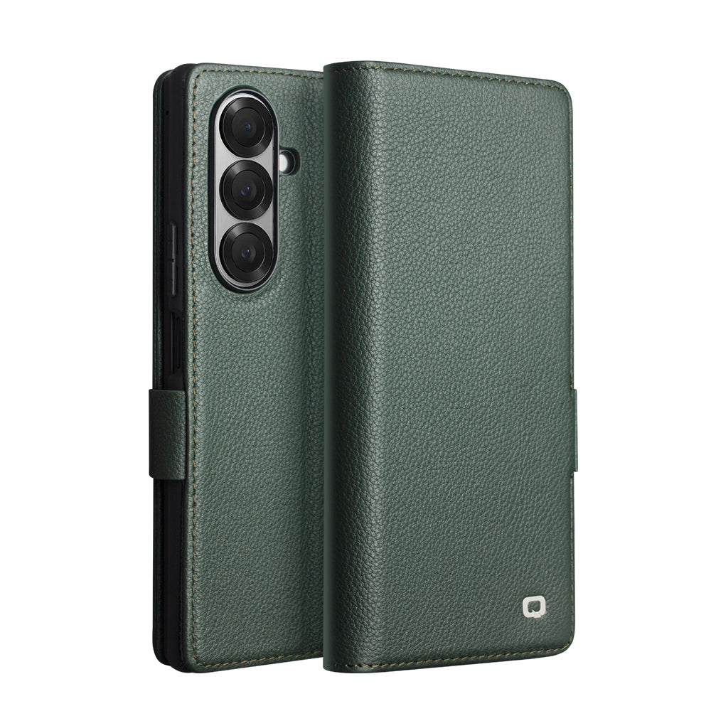 Cowhide Real Genuine Leather Phone Case With Flip Magnetic Button Card Pocket For Samsung Galaxy Z Fold7