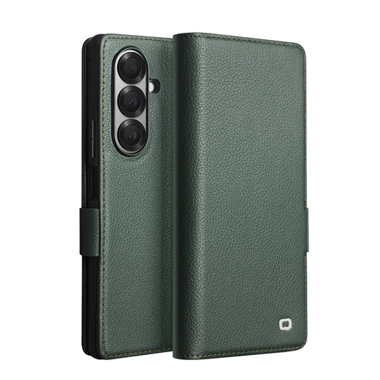 Cowhide Real Genuine Leather Phone Case With Flip Magnetic Button Card Pocket For Samsung Galaxy Z Fold7