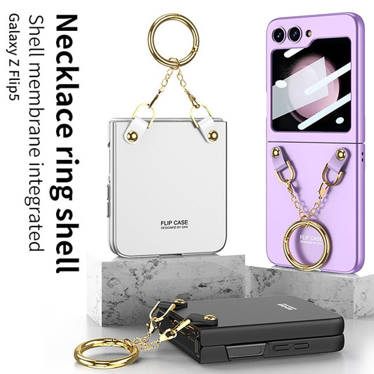 Luxury Necklace Ring Holder Phone Case With Back Screen Protector For Samsung Galaxy Z Flip 5