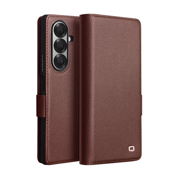 Cowhide Real Genuine Leather Phone Case With Flip Magnetic Button Card Pocket For Samsung Galaxy Z Fold7