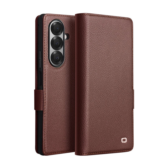 Cowhide Real Genuine Leather Phone Case With Flip Magnetic Button Card Pocket For Samsung Galaxy Z Fold7