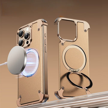 Frameless Aluminum Metal Phone Case With 360° Magnetic Rotation Bracket with 4 Corners Bumper For iPhone