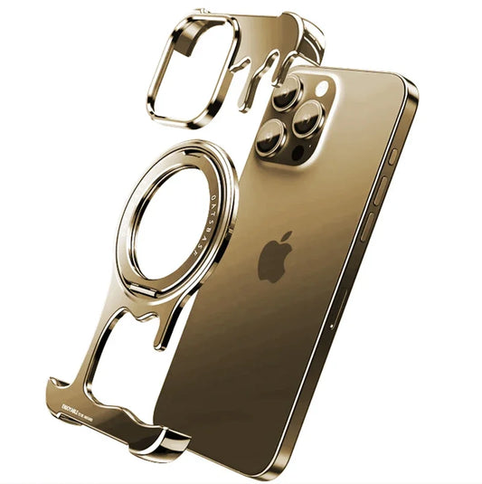 With Magnetic Stand Irregular Frameless Liquid Metal Shockproof Minimalist Phone Case For iPhone