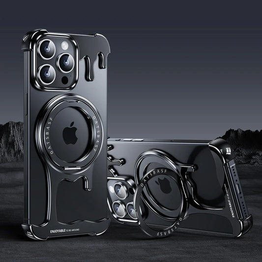 With Magnetic Stand Irregular Frameless Liquid Metal Shockproof Minimalist Phone Case For iPhone
