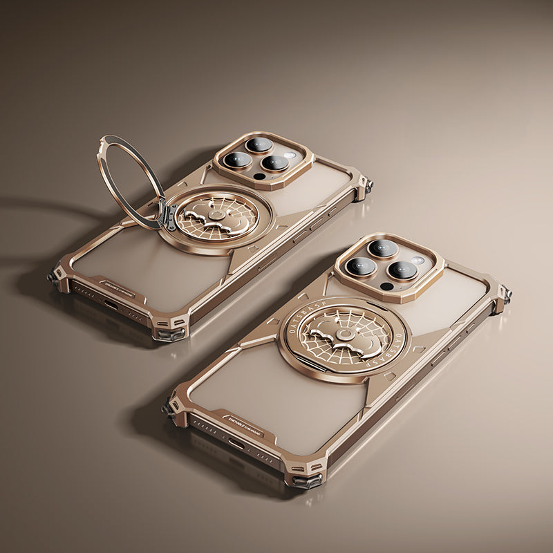 Bat Shape Fingertip Gyro Metal Frameless Magnetic Phone Case with 360° Rotatable Ring Bracket For iPhone
