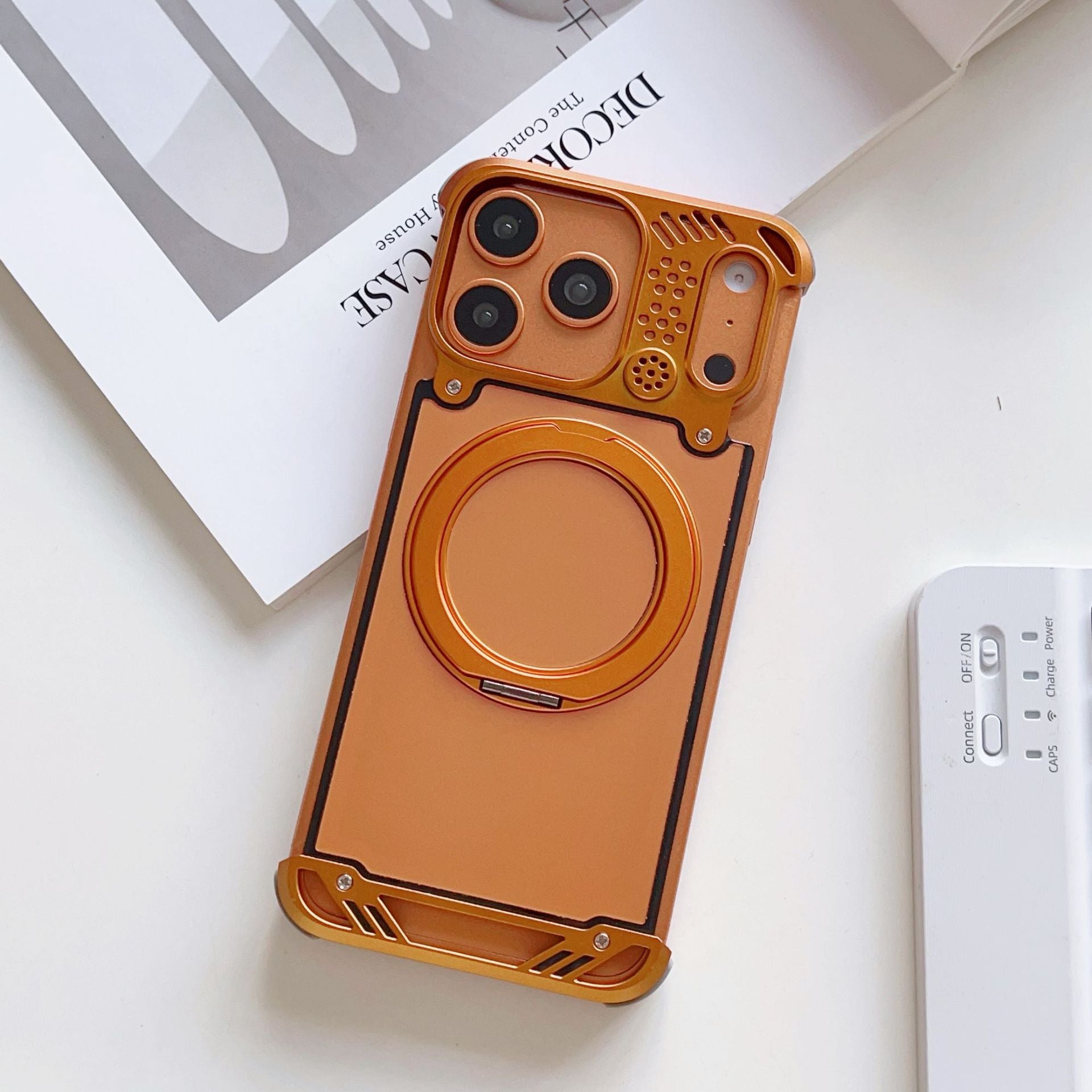 Metal Frameless Phone Case With Aromatherapy Function And Magnetic Rotating Stand For iPhone