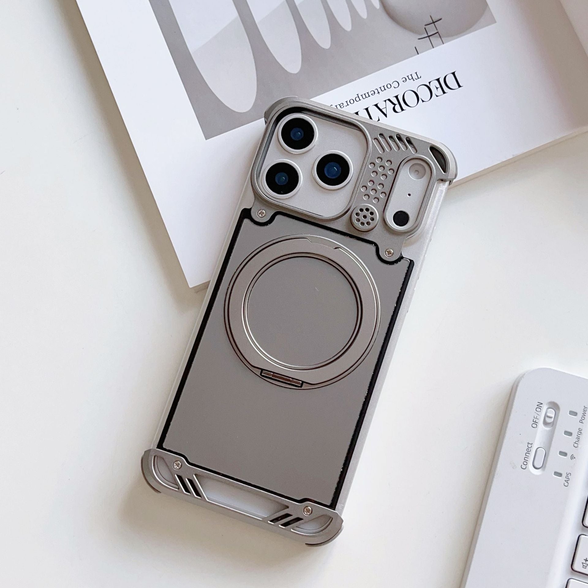 Metal Frameless Phone Case With Aromatherapy Function And Magnetic Rotating Stand For iPhone