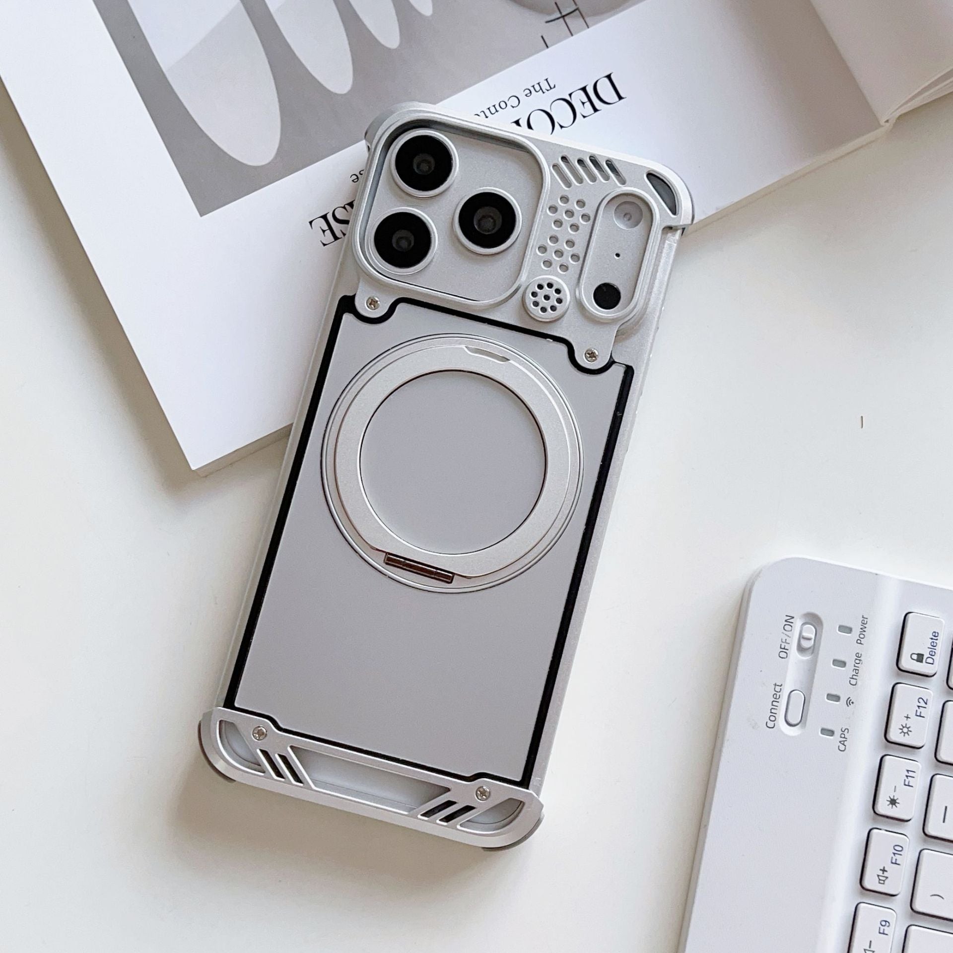 Metal Frameless Phone Case With Aromatherapy Function And Magnetic Rotating Stand For iPhone