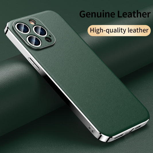 Cowhide Plating Shockproof Leather Phone Case For iPhone