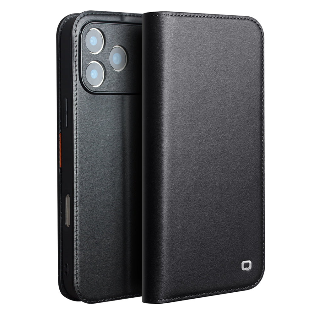 Genuine Leather Flip Case for iPhone - Retro Folio Wallet Cover with Kickstand