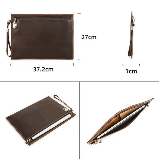 Genuine Leather Laptop Bag With Zipper For Macbook Pro 14 Inch