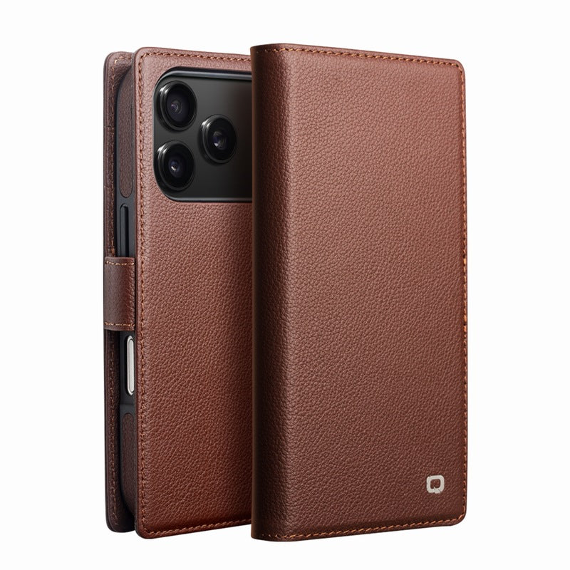 Genuine Leather Magnetic Wallet Case for iPhone 2-in-1 Removable Flip Cover with Card Slots & Kickstand