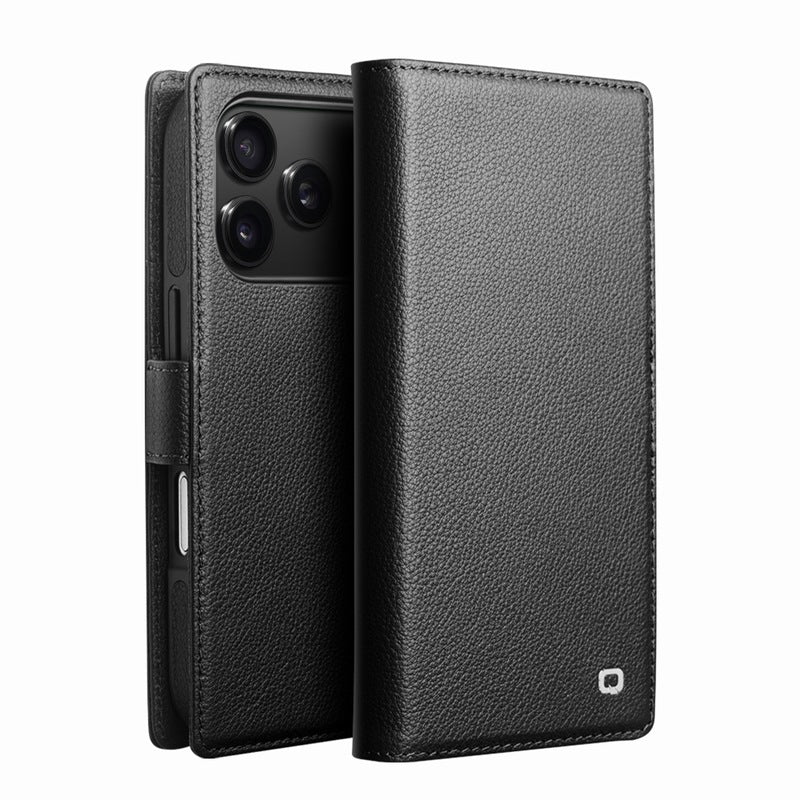 Genuine Leather Magnetic Wallet Case for iPhone 2-in-1 Removable Flip Cover with Card Slots & Kickstand