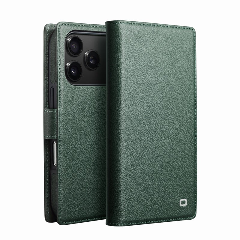 Genuine Leather Magnetic Wallet Case for iPhone 2-in-1 Removable Flip Cover with Card Slots & Kickstand
