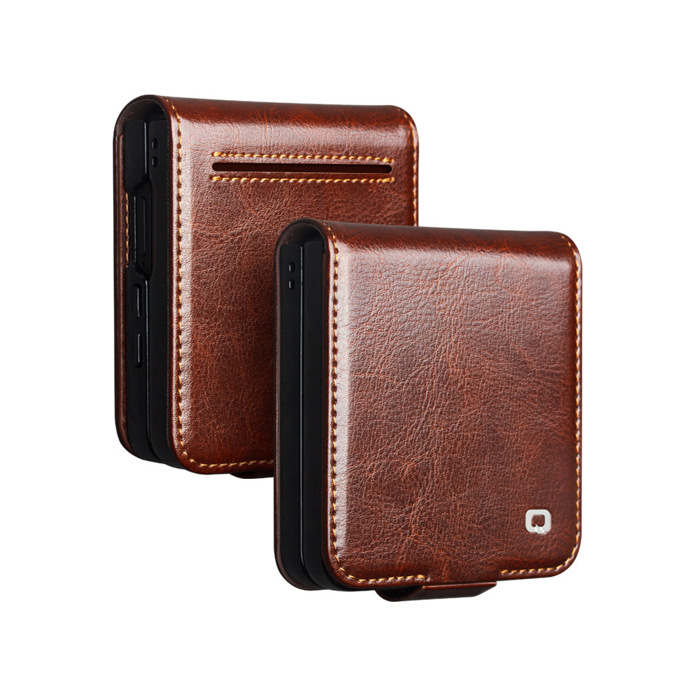 Genuine Vintage Leather Flip Phone Case With Magnetic Clasp & Card Slot For Samsung Galaxy Z Flip8
