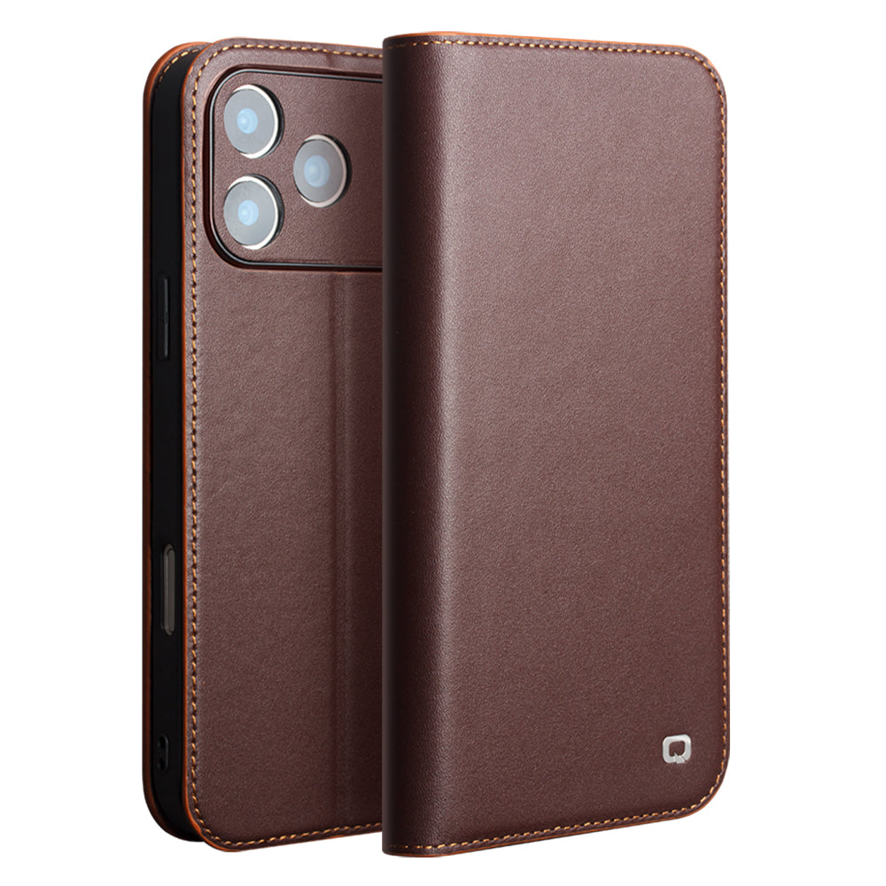 Genuine Leather Flip Case for iPhone - Retro Folio Wallet Cover with Kickstand
