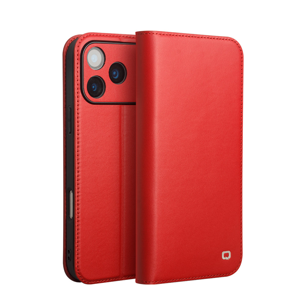 Genuine Leather Flip Case for iPhone - Retro Folio Wallet Cover with Kickstand