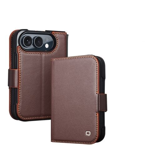 Handcrafted Genuine Leather Folio Wallet Case with Card Slots & Kickstand for iPhone Duo