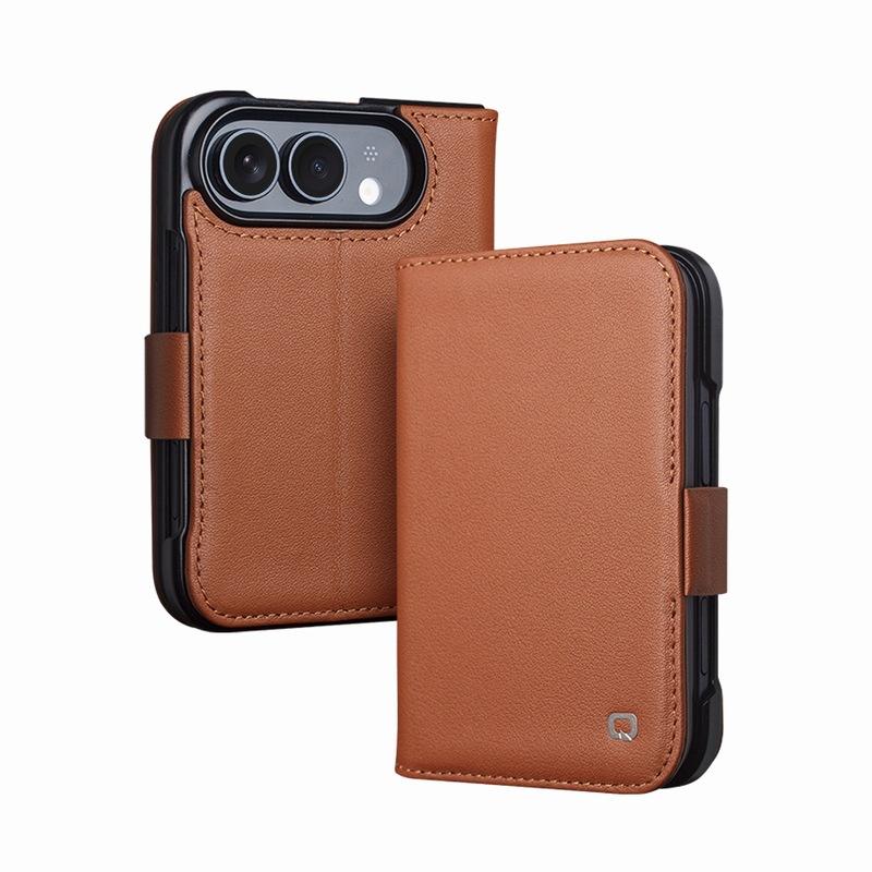 Handcrafted Genuine Leather Folio Wallet Case with Card Slots & Kickstand for iPhone Duo