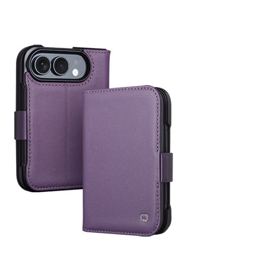 Handcrafted Genuine Leather Folio Wallet Case with Card Slots & Kickstand for iPhone Duo