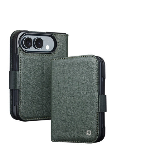 Handcrafted Genuine Leather Folio Wallet Case with Card Slots & Kickstand for iPhone Duo