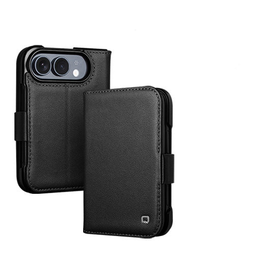 Handcrafted Genuine Leather Folio Wallet Case with Card Slots & Kickstand for iPhone Duo
