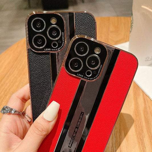 Porsche Electroplated Leather Phone Case For  IPhone