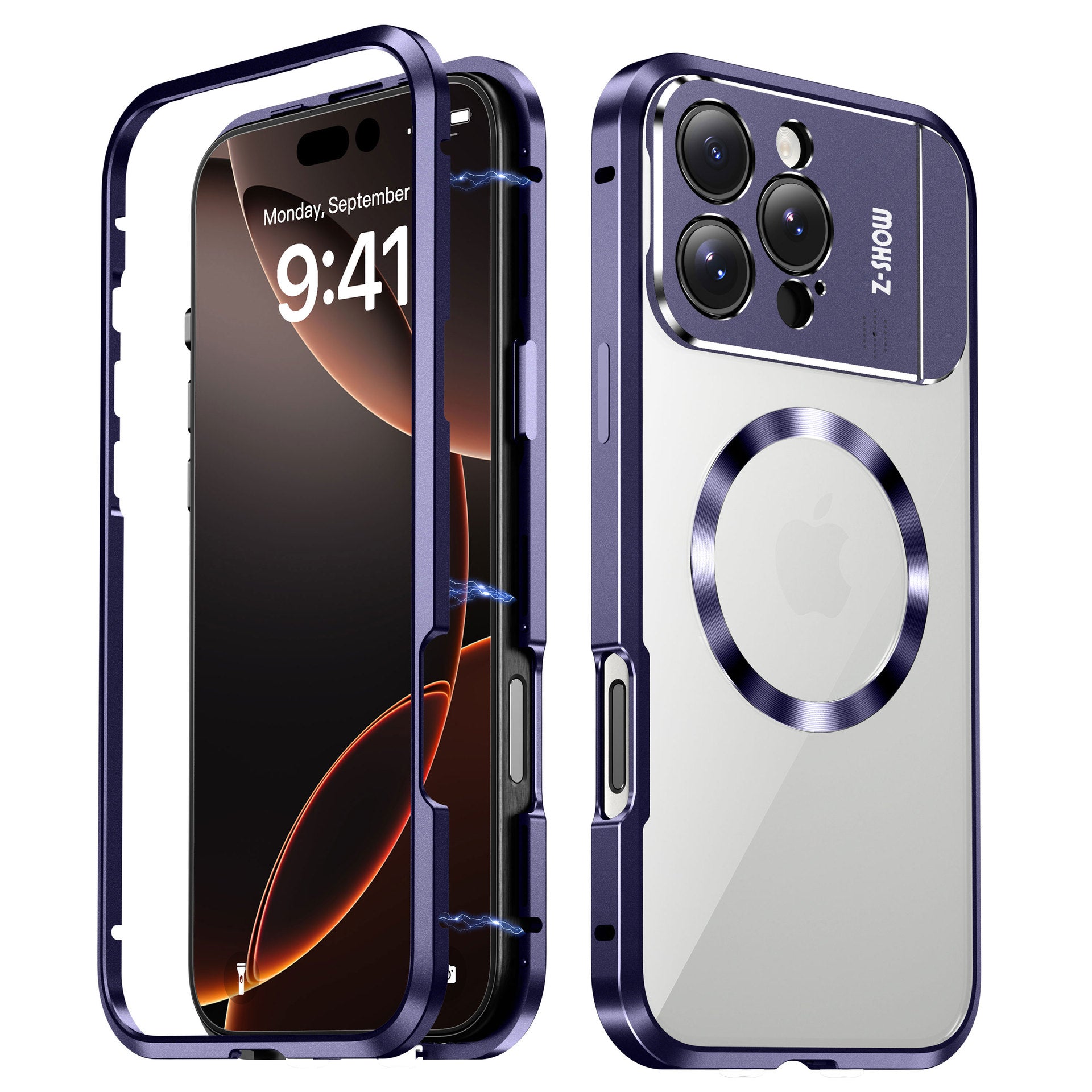 Alumion Alloy Frame Magnetic Bracket Phone Anti Drop Protective Case With Window Invisible Bracket For IPhone