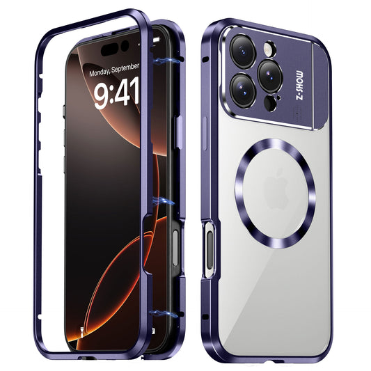Alumion Alloy Frame Magnetic Bracket Phone Anti Drop Protective Case With Window Invisible Bracket For IPhone
