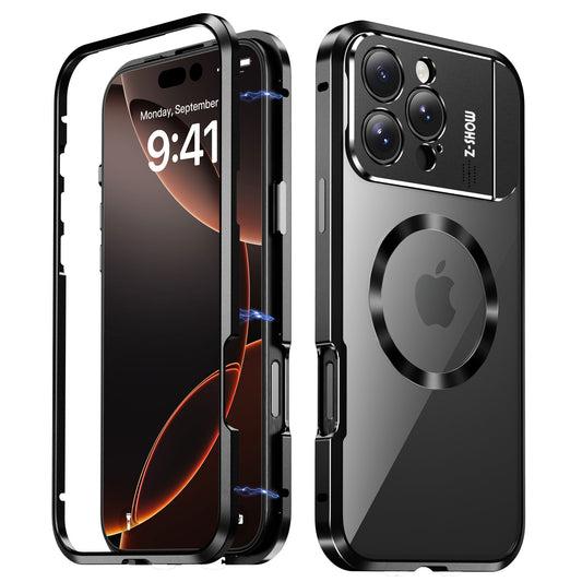 Alumion Alloy Frame Magnetic Bracket Phone Anti Drop Protective Case With Window Invisible Bracket For IPhone