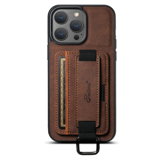Leather Card Slots Handle Strap Phone Case Wrist Strap Wallet Card Slots Holder For iPhone