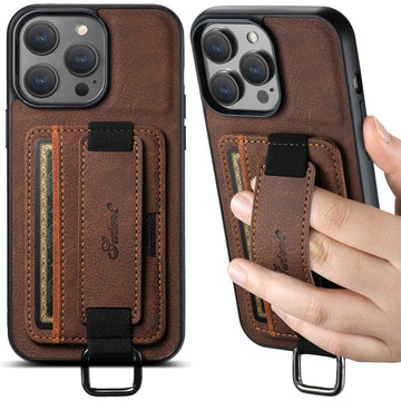 Leather Card Slots Handle Strap Phone Case Wrist Strap Wallet Card Slots Holder For iPhone
