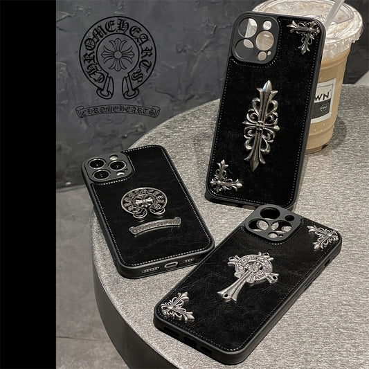Leather Chrome Hearts Cross Phone Case For IPhone