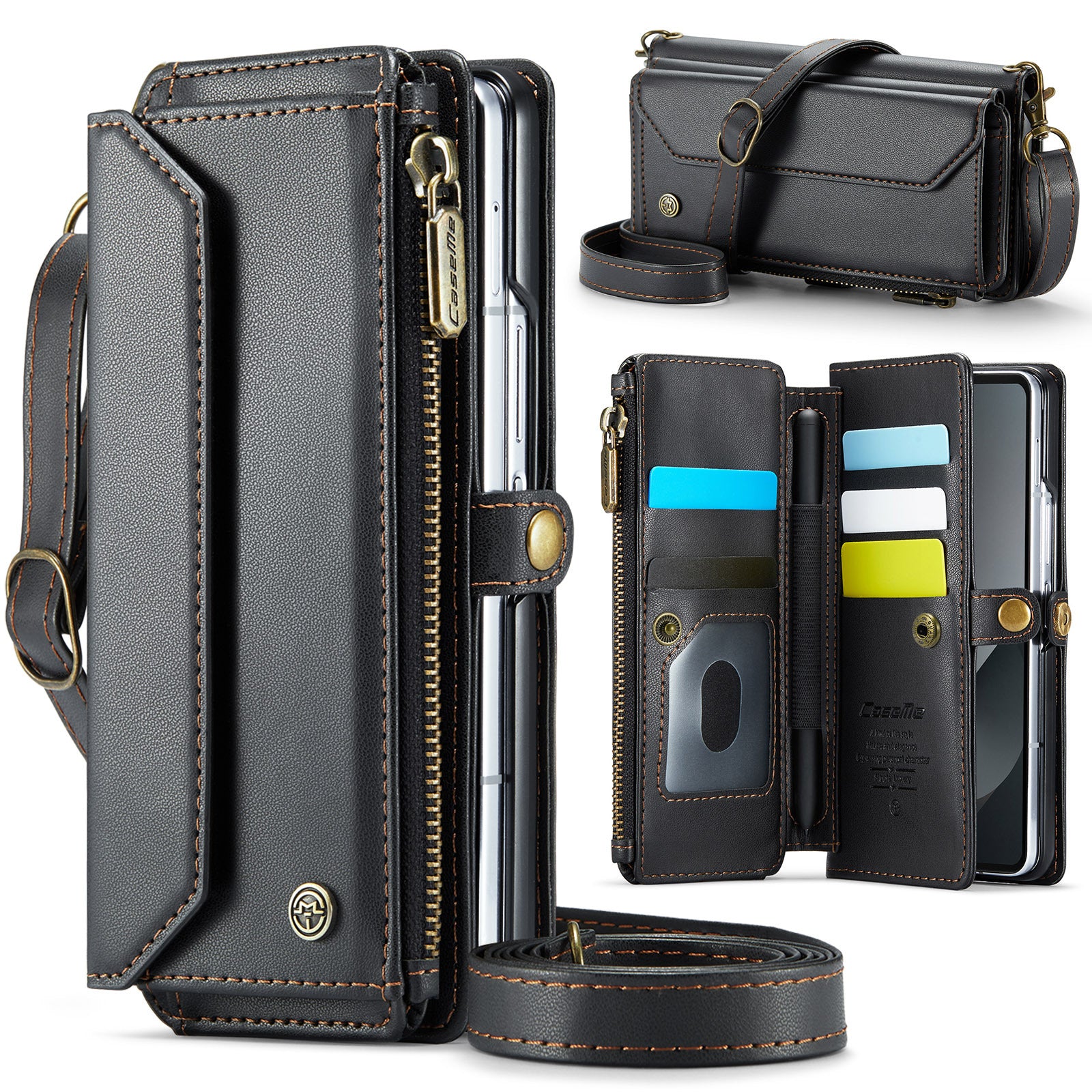 Leather Crossbody Phone Case With Card Holder For Samsung Galaxy Z Fold7 6