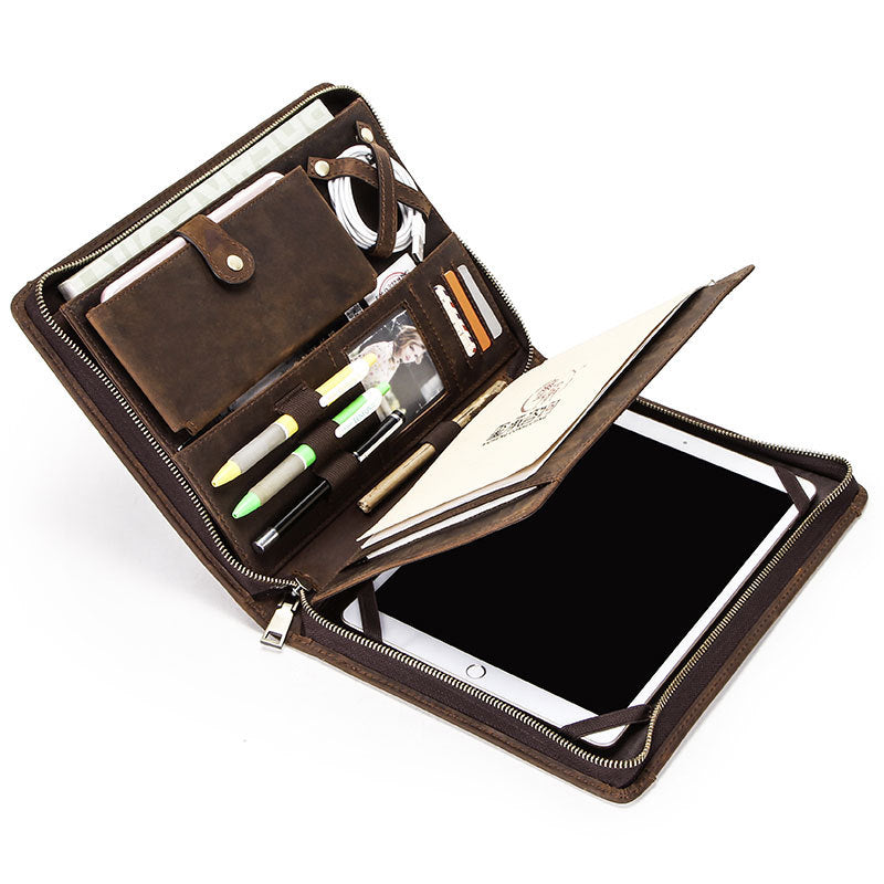 Leather Portfolio Case With Zipper For iPad Pro