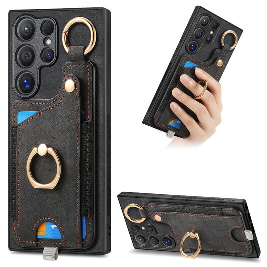 Leather Ring Holder Phone Case With Wallet Card Slot For Samsung Galaxy S24 S23