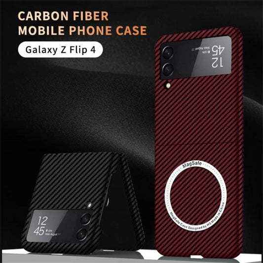 For Samsung Z Flip 4 Case Business Carbon Fiber Magnetic Magsafe Phone Cases for Samsung Galaxy Z Flip 3 4 5G Hard PC Back Cover