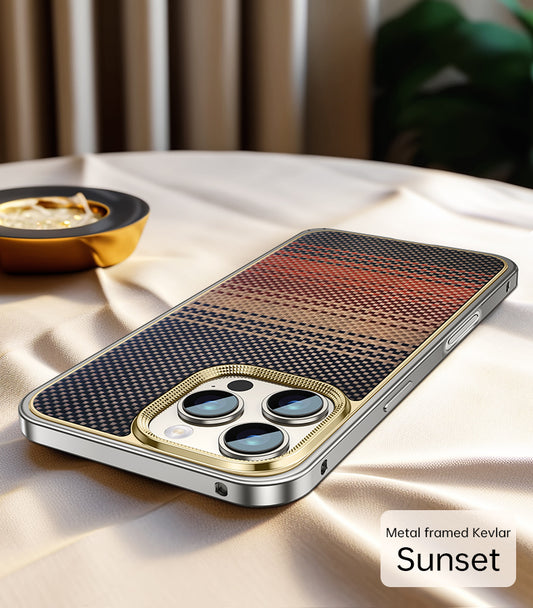 Lightweight Aramid Kevlar Carbon Fibre Metal Border Magnetic Wireless Charging Phone Case For iPhone