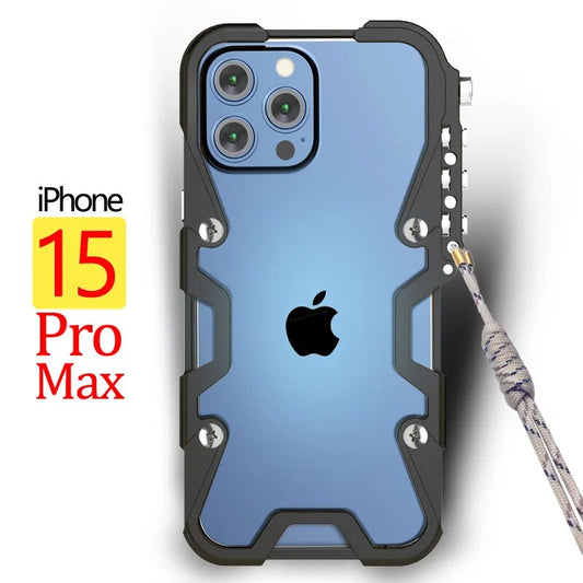 Luxury Aluminum Metal Frame Shockproof Bumper Phone Case With Lanyard For iPhone