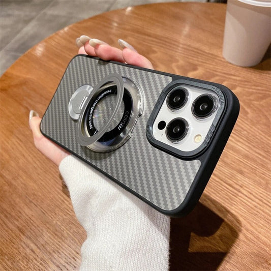 Carbon Fibre Pattern Metal Magnetic Ring Holder For Magsafe Phone Case For iPhone