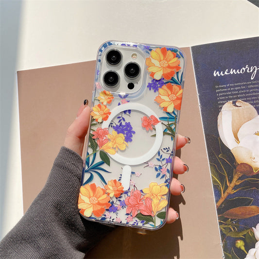 Luxury Flower Magnetic Hard PC Transparent Phone Case For iPhone