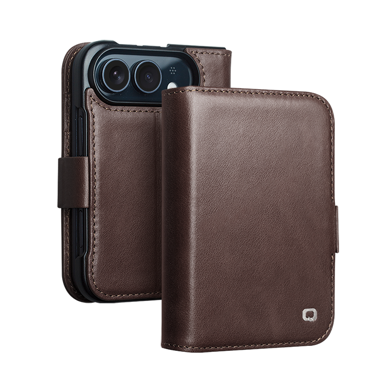 Genuine Leather Wallet Case For iPhone Duo - Magnetic Flip Cover with Card Slots & Kickstand