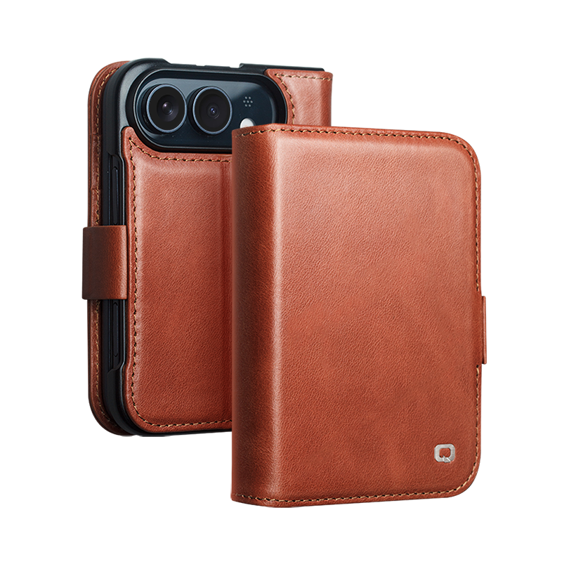 Genuine Leather Wallet Case For iPhone Duo - Magnetic Flip Cover with Card Slots & Kickstand