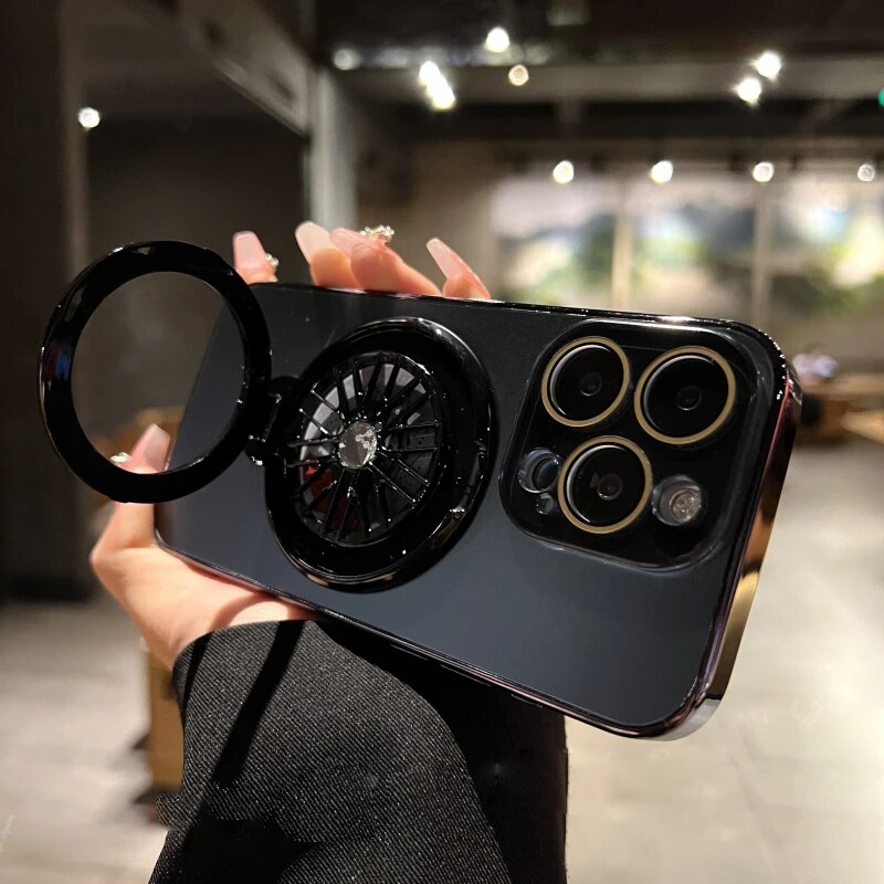 Magsafe Magnetic Phone Case With Luxury Holder Spinning Top Stand For iPhone