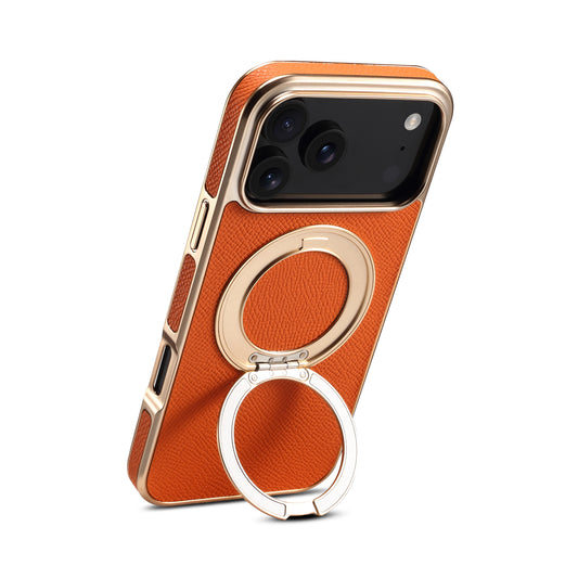 Luxury Magnetic Ring Stand Genuine Leather Magsafe Phone Case For iPhone