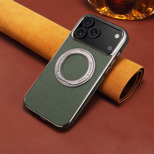 Luxury Magnetic Ring Stand Genuine Leather Magsafe Phone Case For iPhone